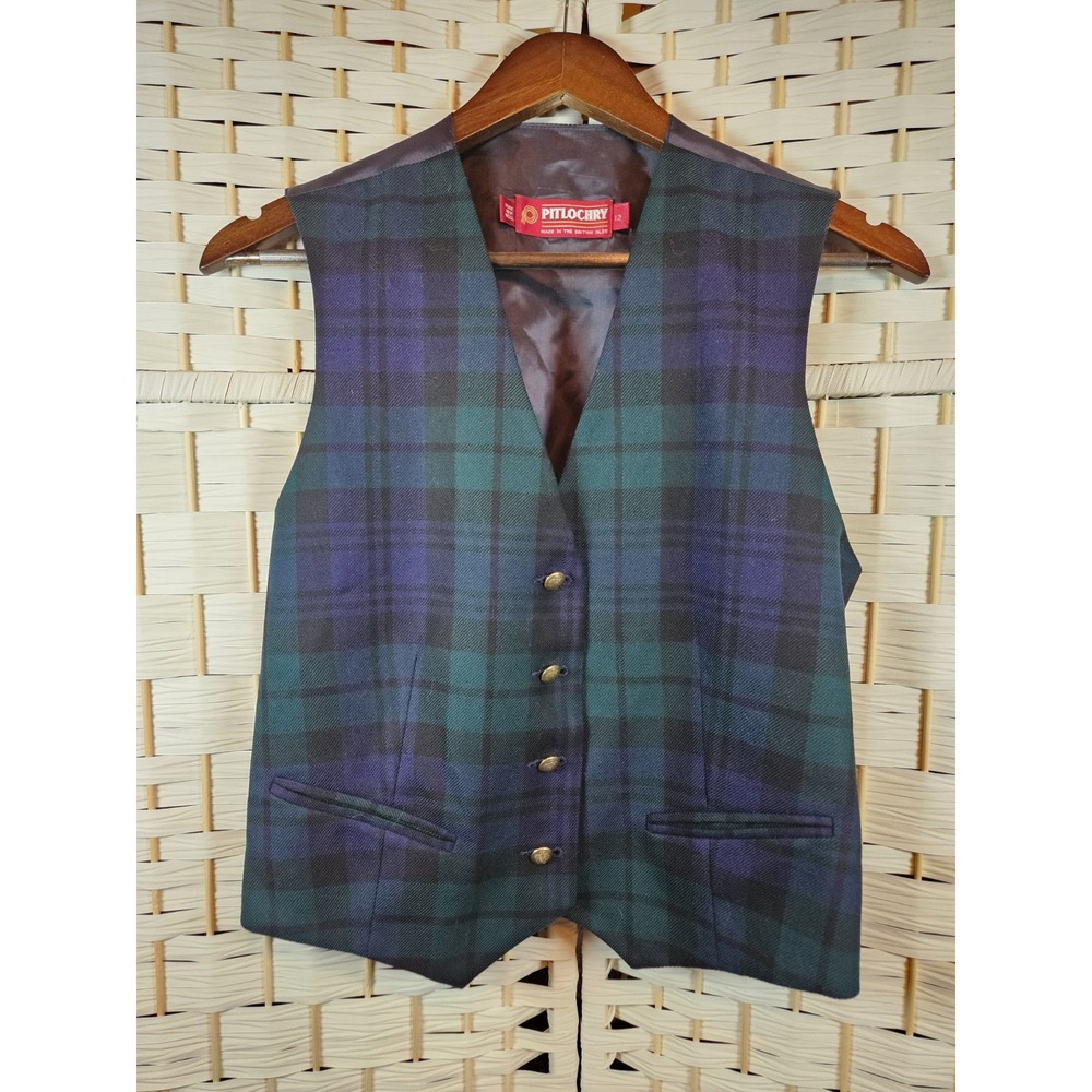 Pitlochry Womens Plaid Button Up Vest Sz 12 *flaws* Preppy Classic